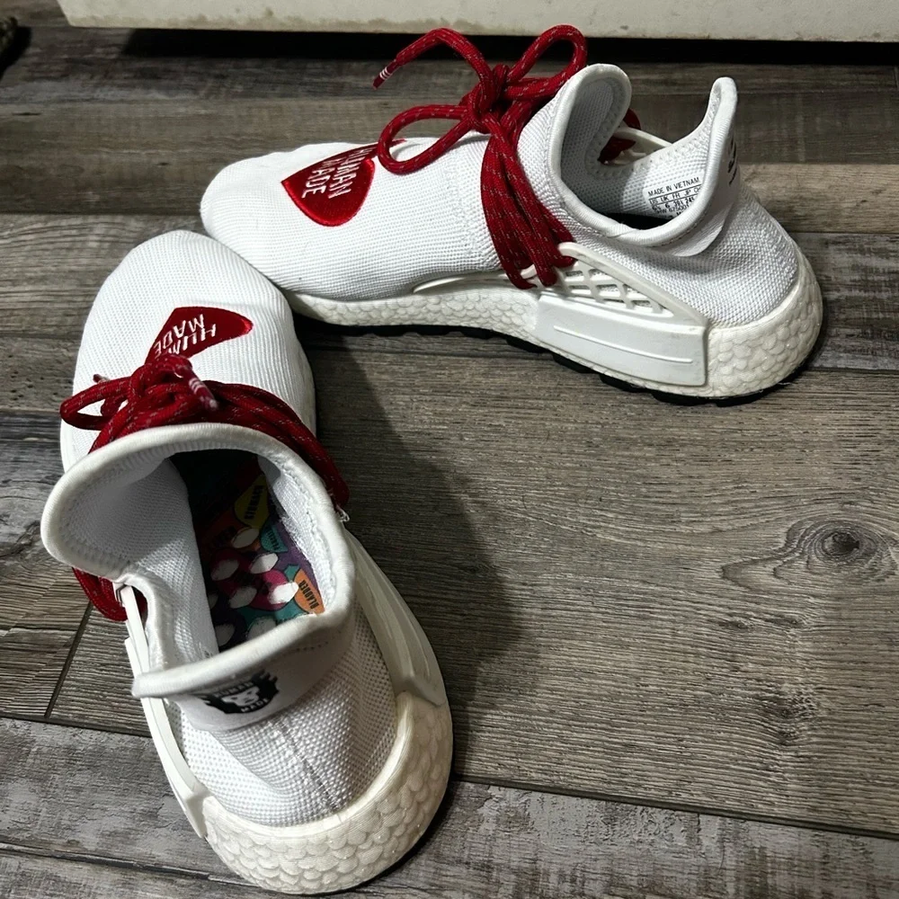 Adidas Pharrell Hu X HUMAN MADE® Red and White Sneakers